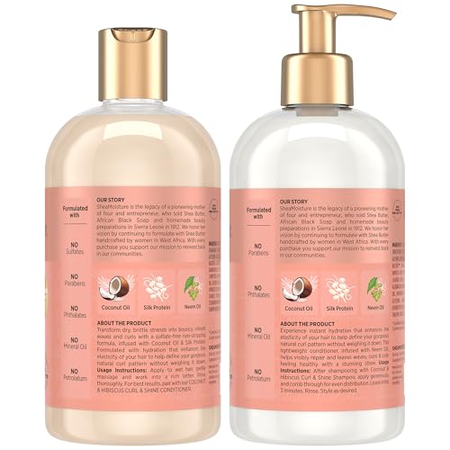 SheaMoisture Coconut & Hibiscus Curl & Shine Shampoo & Conditioner for Bouncy Curls, Frizz Control, 16 Oz Ea
