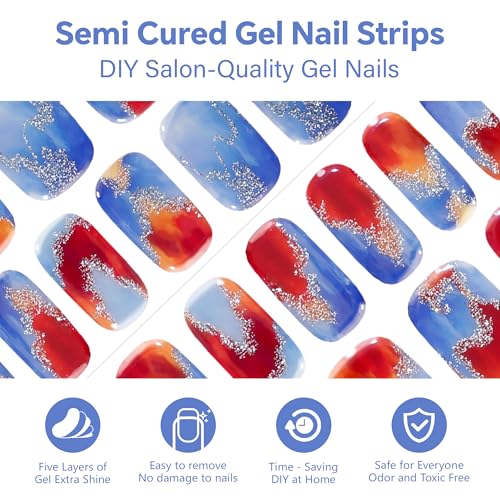 Semi Cured Gel Nail Strips-Easy Apply Christmas Gel Nail Stickers Holiday Semi Cured Manicure Strips with Sparkling Xmas Designs (Classic Yule)
