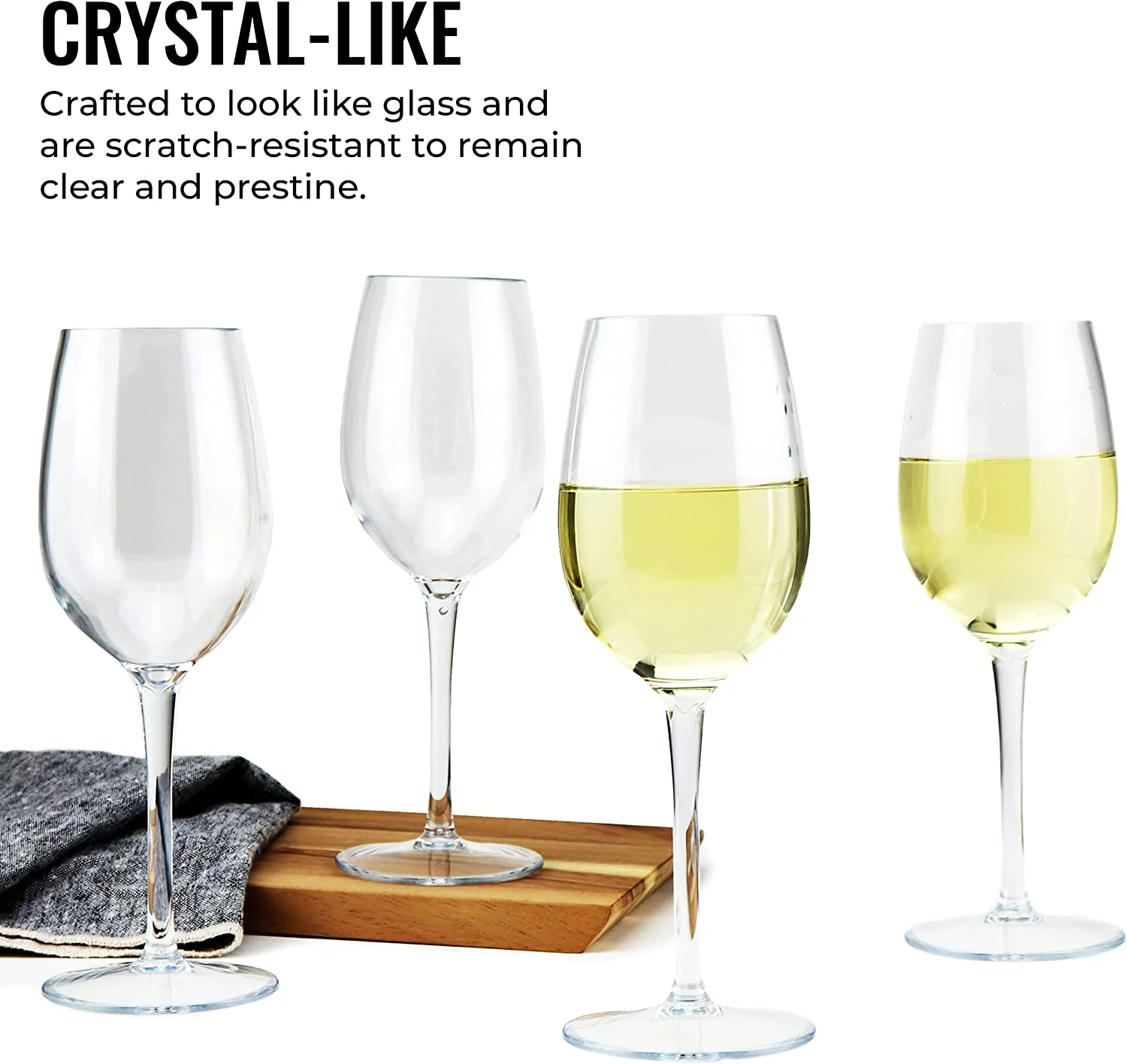 Cork Genius Unbreakable White Wine Glasses, Shatterproof and BPA-Free Tritan Plastic, Scratch-Resistant Wine Goblets with Stem, Dishwasher Safe, 4 Pack