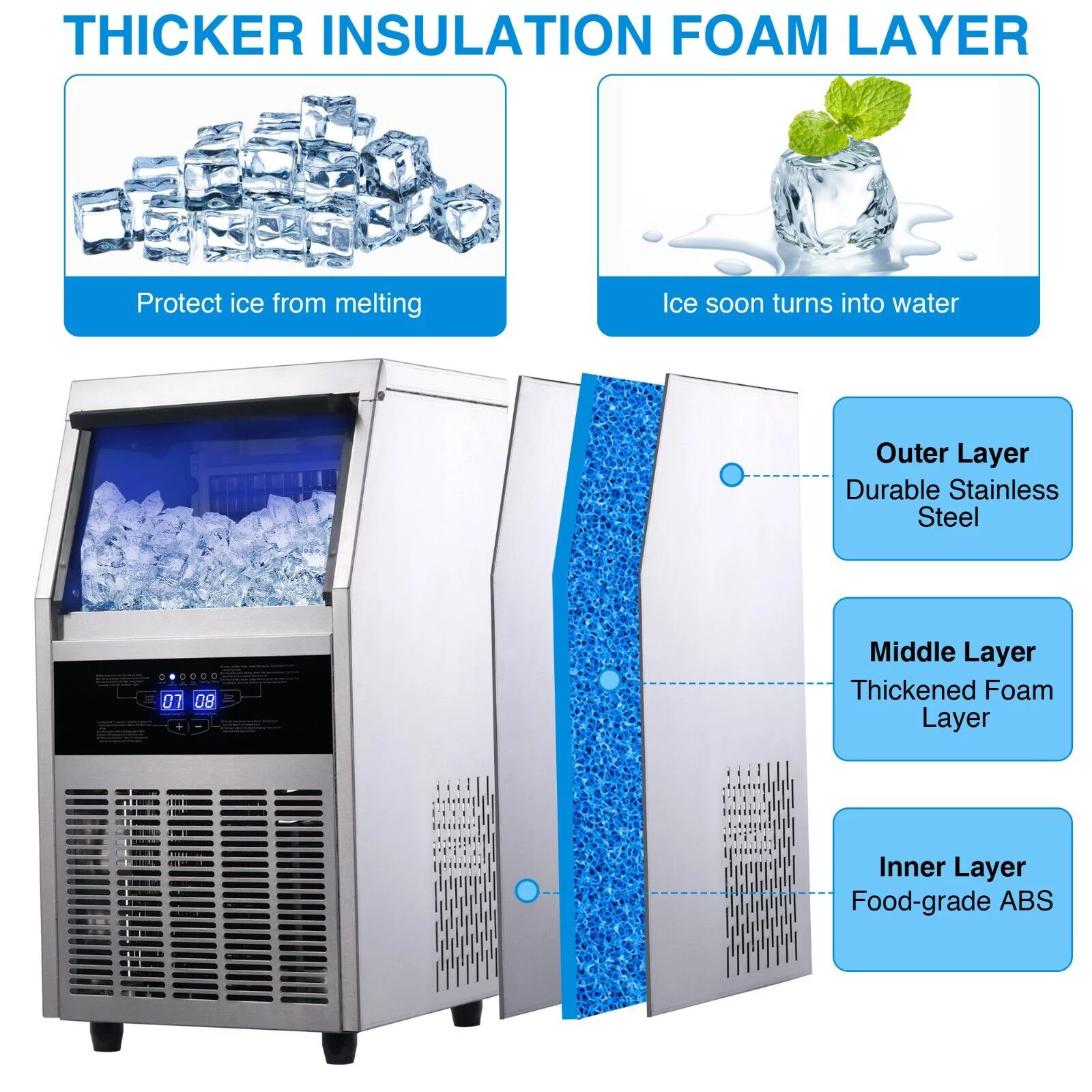 Commercial Ice Maker 150lb Stainless Steel Bar Restaurant Built-in Cube Machine