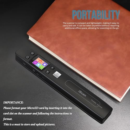 Portable Scanner, Wireless Fast Color Photo Scanner, 1.8” Color Screen for A4 Document Old Picture Receipt, 1050DPI JPEG PDF, 16GB Card, Built-in Wi-Fi, No Driver, Zero Edge