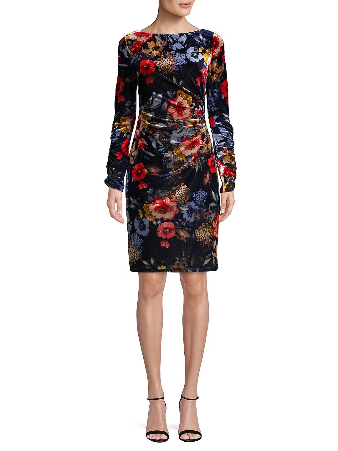Vince Camuto Women’s Floral-Print Velvet Bodycon Dress (14, Navy Multi)