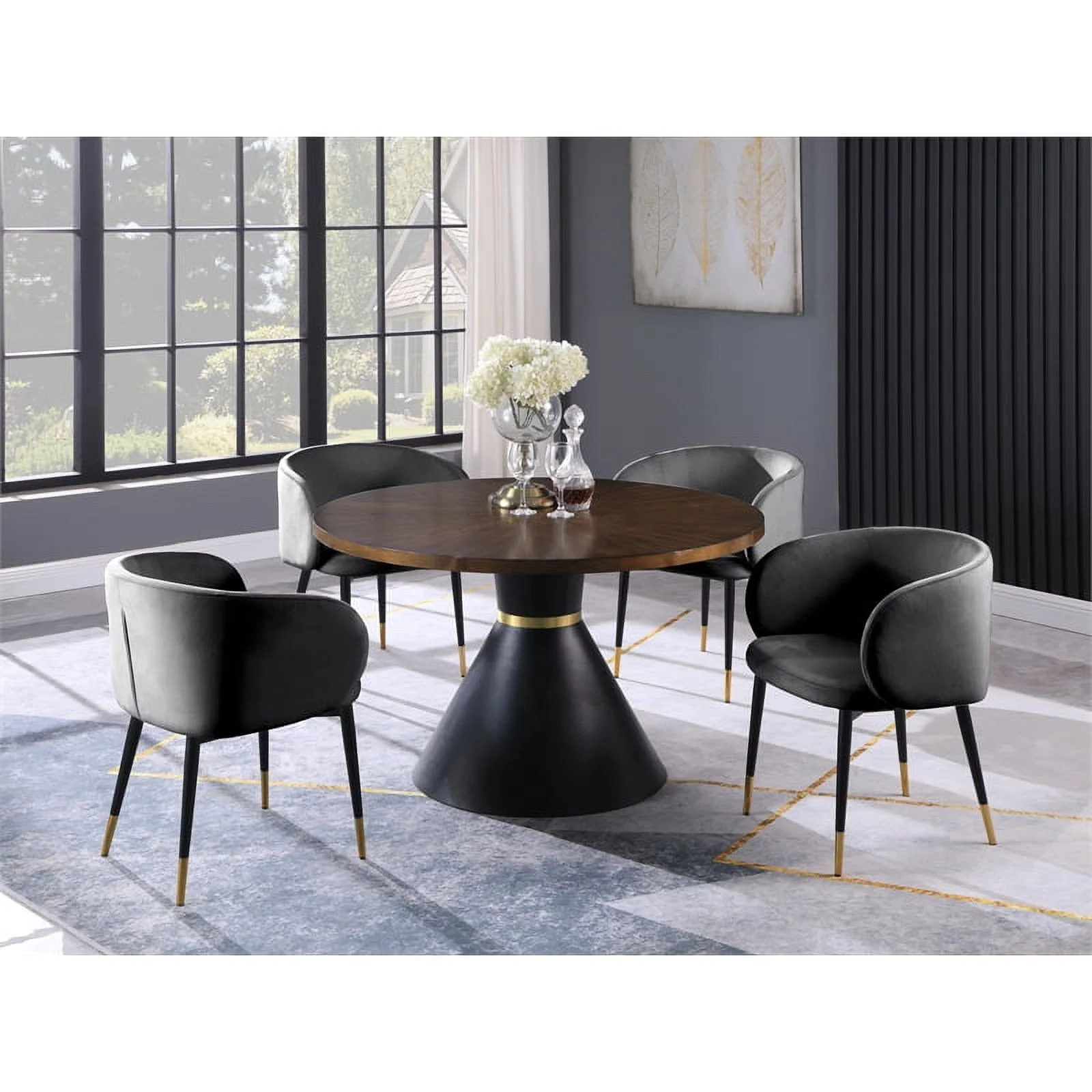 Best Master Furniture Hemingway 5-piece Round Dinette Set in Gray Velvet