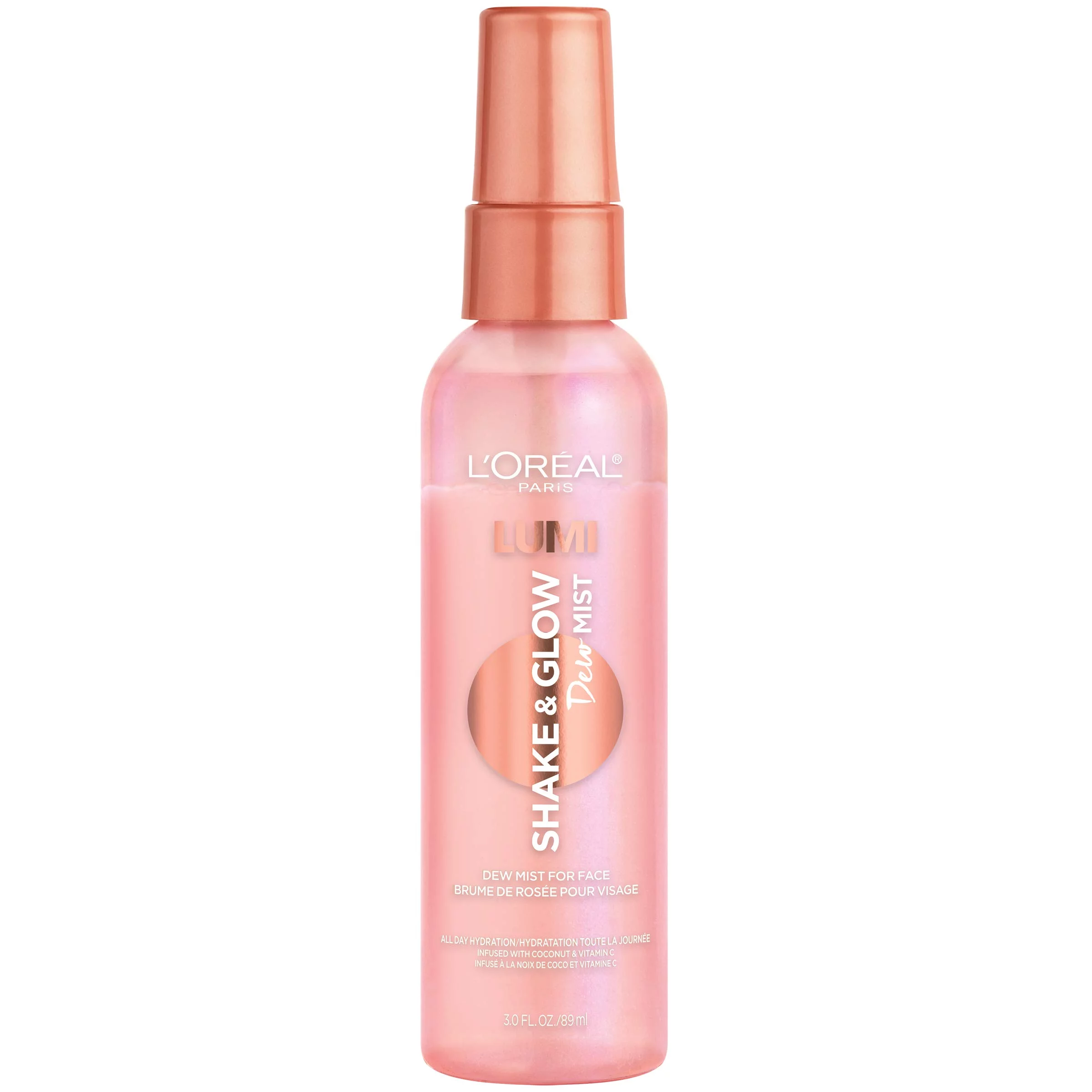 L,Oreal Paris Makeup Lumi Shake And Glow Dew Mist, Hydrating And Soothing Face Mist, Prep And Set Makeup, Energizes Skin With A Healthy Boost Of Hydration, Natural Finish, 3 Fl; Oz.