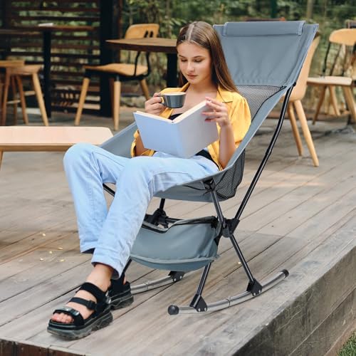 Oversized Folding Rocking Camping Chair, Outside Folding Rocking Chair, Adult Heavy Duty Camping Chair, Foldable Padded Rocking Chair, for Camping, Patio, Angling, Supports 253lbs 1 Set
