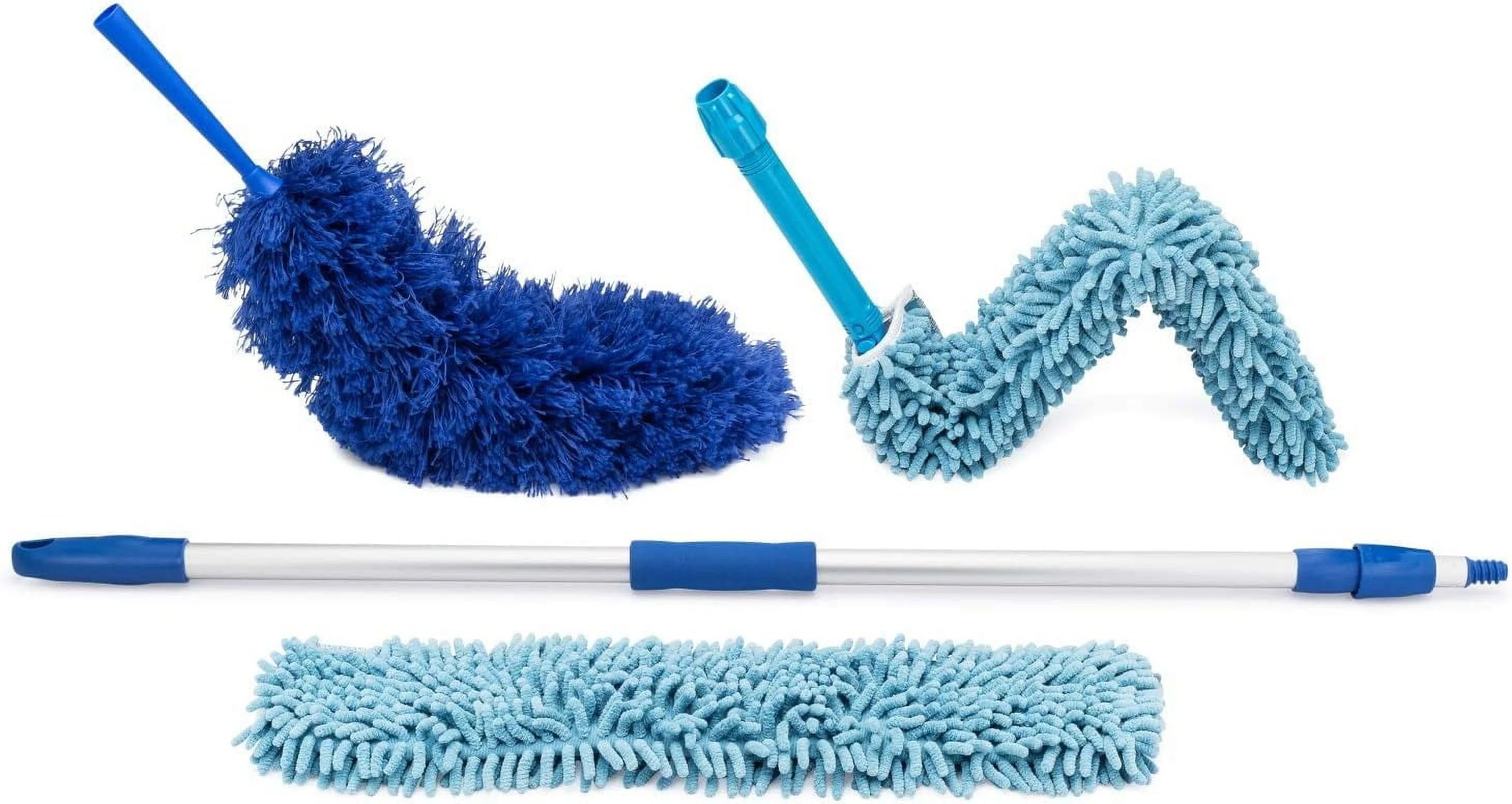 Extendable Duster -  Duster Kit: Ceiling, Fans, Baseboards, Cob Webs, Telescoping, Reusable  Washable, Feather  Chenille Dusters, 6Ft. Adjustable Handle