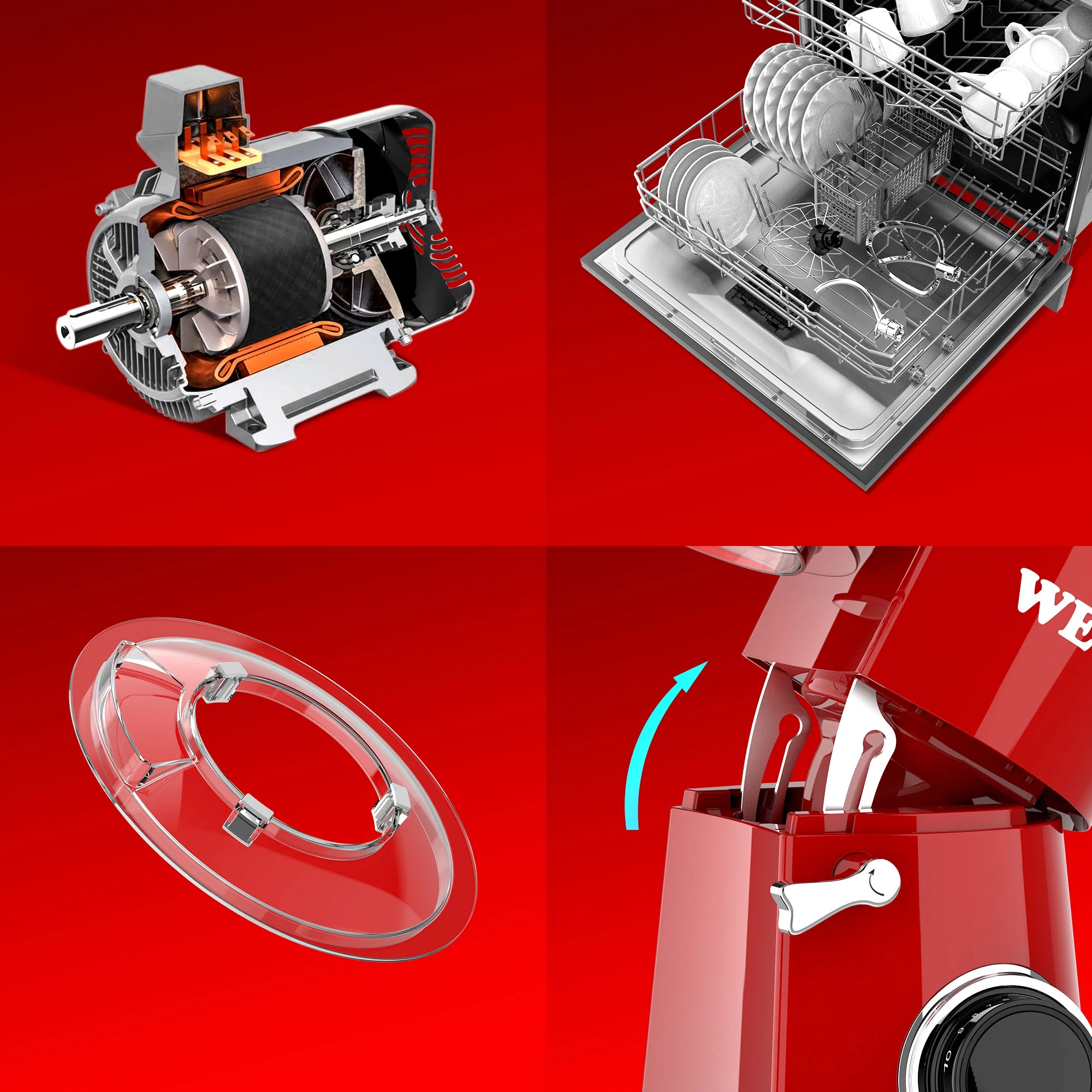 WETIE Stand Mixer with Bowl and Dough Hook, 4.8 Quarts , 10 Speed Kitchen Electric Mixer,Tile-Head,Red