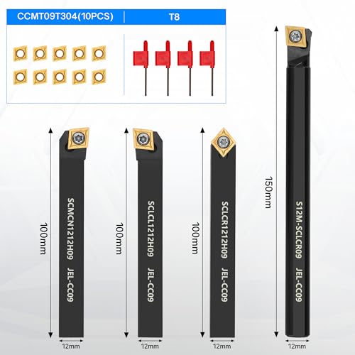 Indexable Lathe Turning Tool 21Pcs Kit 3/8'' 10mm Shank 7Pcs Metal Lathe Tools Holder Set with 14Pcs Turning Inserts for Turning Grooving Threading Boring Carbide Inserts Carbide Turning Tool