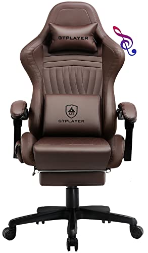 GTPLAYER Gaming Chair with Speakers, Video Game Chairs with Footrest, PC Gamer Chairs for Adults - Padded High Back Ergonomic Reclining Silla Gamer, Linkage Armrest, Ace Pro, Ivory