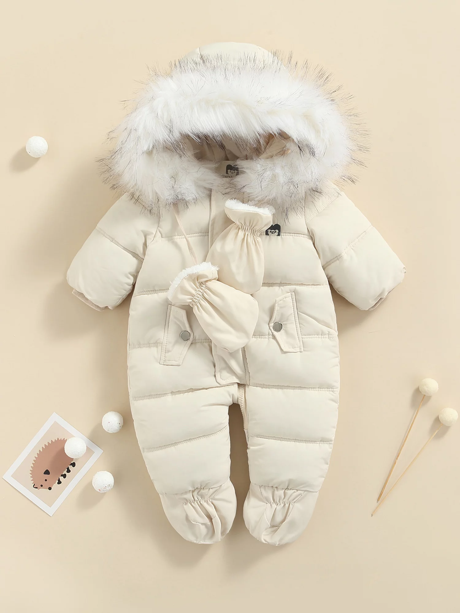 Gwiyeopda Infant Baby Boys Girls Winter Snowsuit Coat Romper Warm Outwear Hooded Footie Puffer Jacket