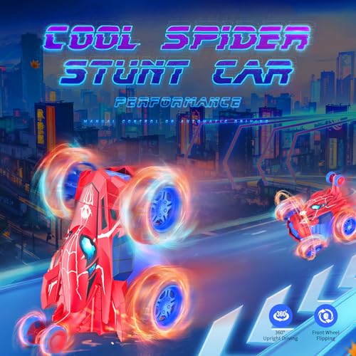 Spider remote control car rc cars toys,Cool rechargeable stunt rc car with 360 flips 4WD wheel with bright light,Fun outdoor toys gifts for kids birthday or Chritmas age 4 5 6 7 8 9 10 11 12 years old