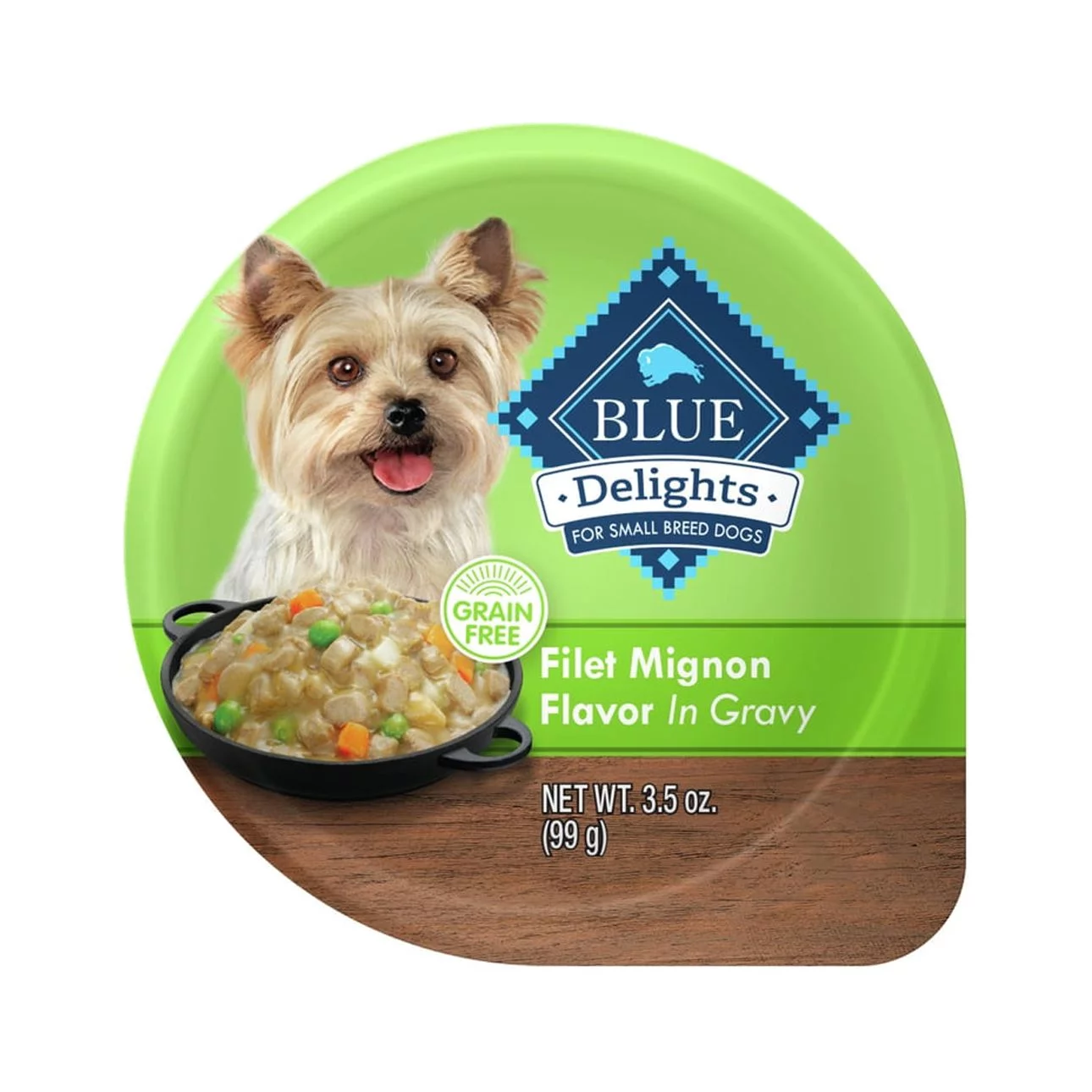 Blue Buffalo Delights Small Breed Filet Mignon Flavor in Hearty Gravy Wet Dog Food for Adult Dogs, Grain-Free, 3.5 oz. Cup