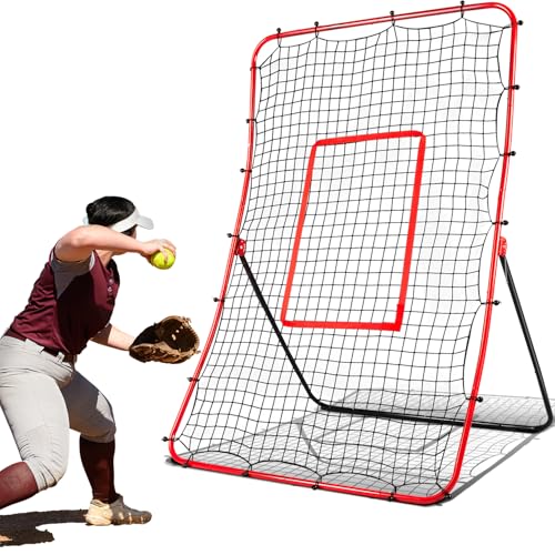 Baseball Rebounder Net Pitchback Net，Angle Adjustable Pitch Trainer Simulate Grounder and Fly Ball, Baseball Softball Pitching and Fielding Rebound Net for All Players Pitch,Throw,Fielding
