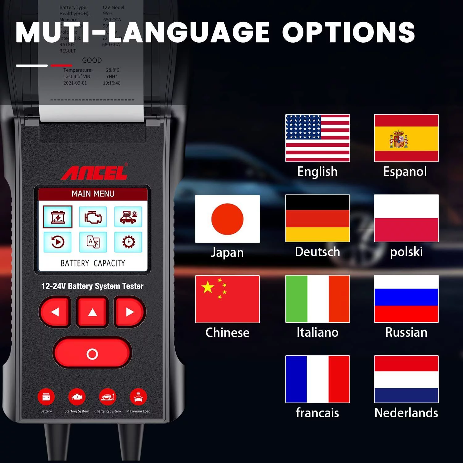 ANCEL BST600 12V/24V Charging System Analyze 100-2000 CCA Automotive Car Battery Temperature Load Tester Tool