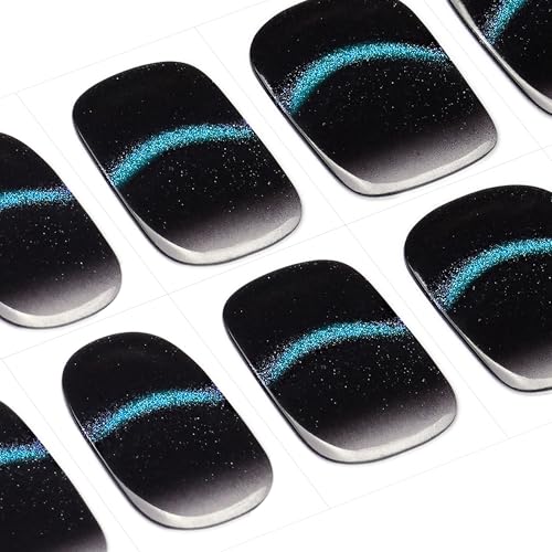 DANNI & TONI Semi Cured Gel Nail Strips Christmas Santa Claus Snowflakes Cat Eye Gel Nail Wraps 28 Stickers | Mistletoe Meow