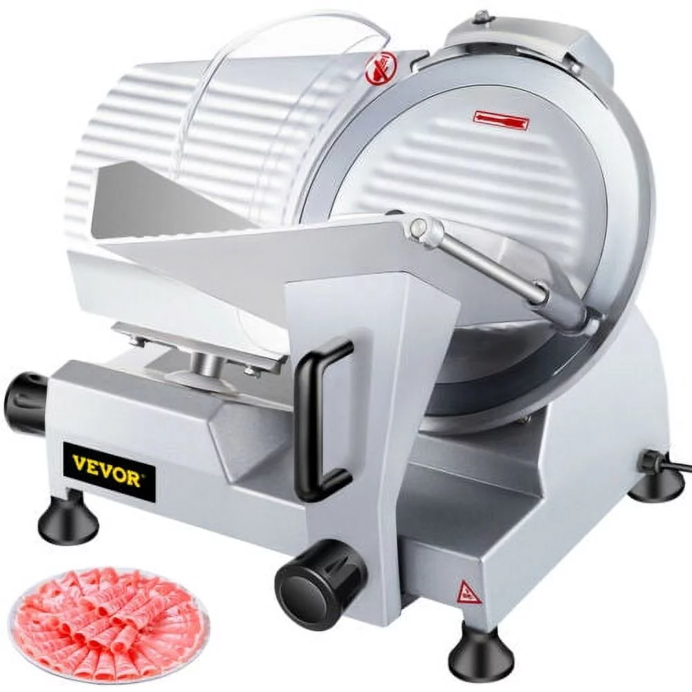 VEVORbrand Commercial Meat Slicer,10 inch Electric Food Slicer 240W Frozen Meat Deli Slicer Semi-Auto Meat Slicer for Commercial and Home use