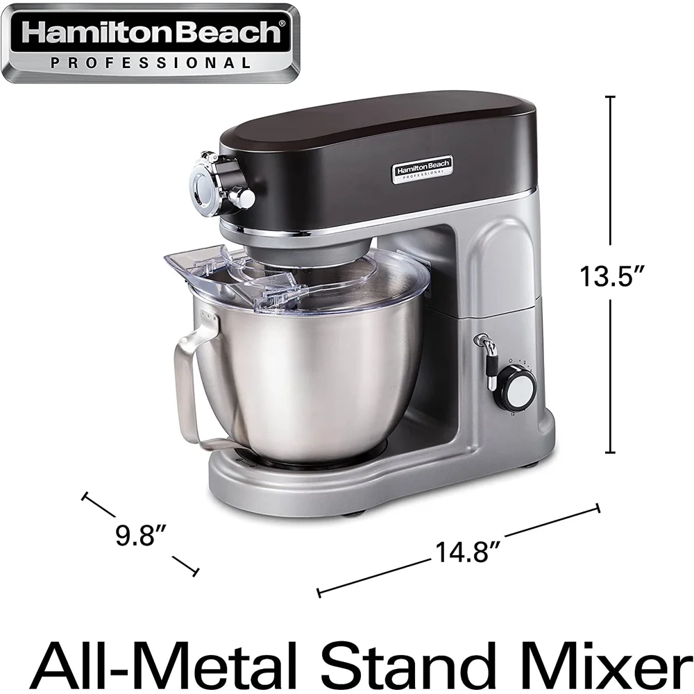 Hamilton Beach 63240 Professional Stand Mixer 5 Quart Specialty Attachment Hub Grey Bundle with 1 Year Extended Protection Plan