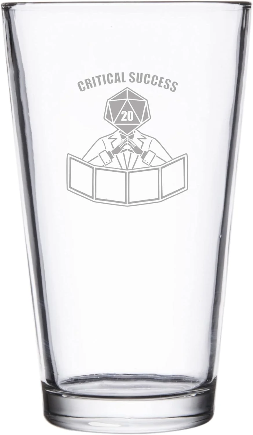 Dungeon Master Dice Head Success - Engraved Pint Glass For Beer, 16 Oz (Critical Success)