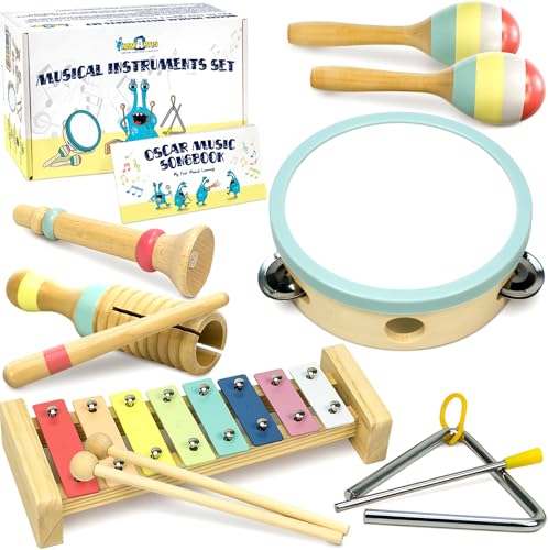 MINIARTIS Toddler Musical Instruments - Montessori Wooden Musical Toys for Toddlers 1-3 | Modern Boho Baby Drum Set with Neutral Colors Percussion Instruments | Kids Preschool Educational 3+