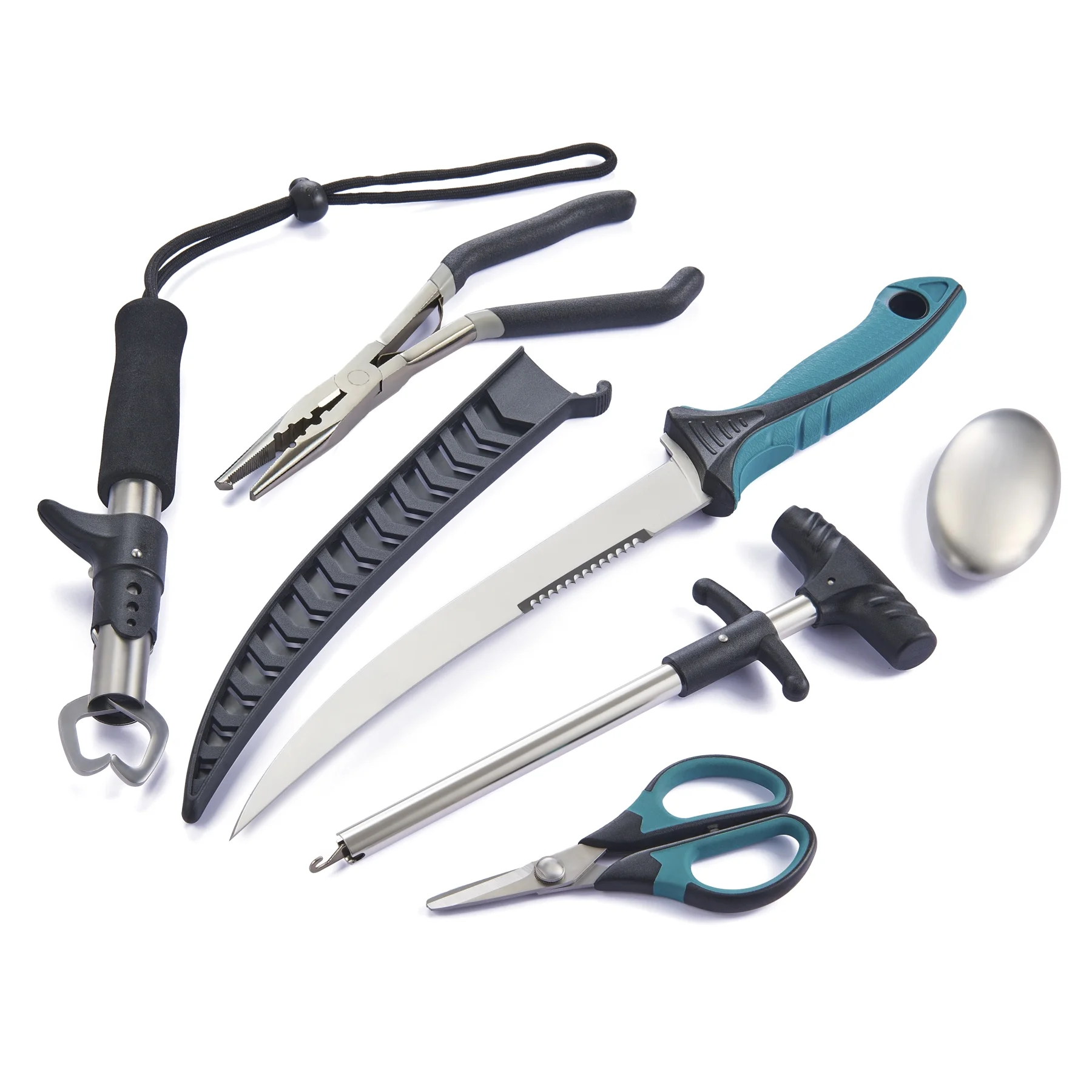 KNINE OUTDOORS 6PCS Fishing Tool Kit, Fishing Pliers, Fish Fillet Knife, Fishing Gripper, Fishing Scissors for Braided line, Fishing Gear and Equipment, Fishing Gifts for Men