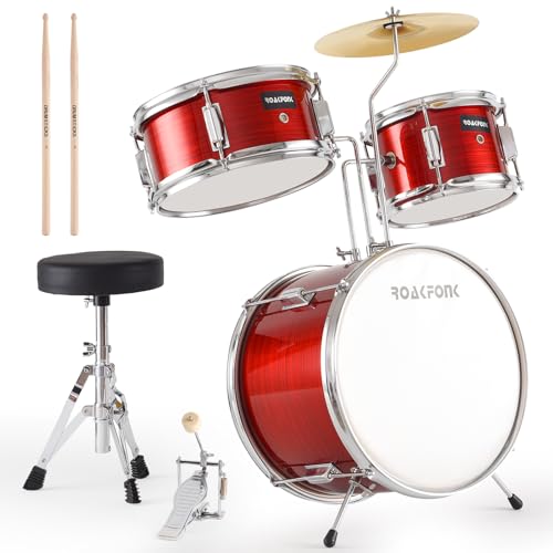 3 Piece Kids Drum Set with Throne, Beginner Junior Drum Sets with 14'' Bass Drum, Snare, Tom, Cymbal, Pedal, Drumsticks, Adjustable Seat, Drumset for kids Over 3 years old