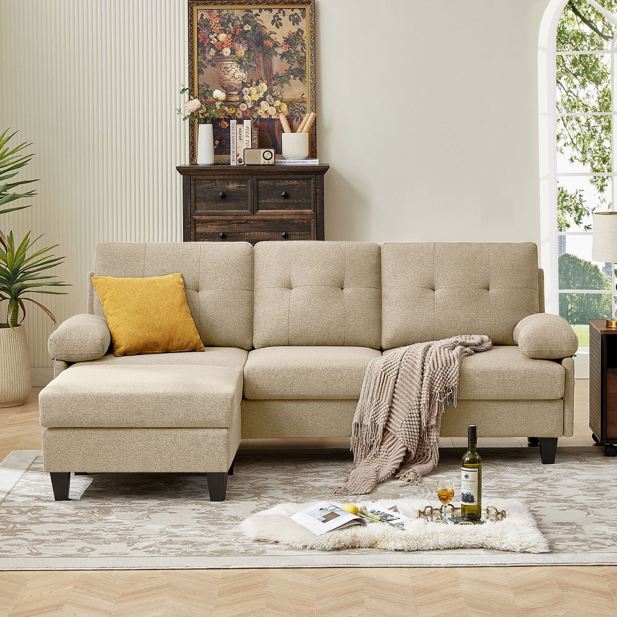 Jarenie Modern Fabric L-Shapped Sofa Sectional Couches for Living Room Convertible Sofa with Matching Chaise for Office, Apartment, Studio