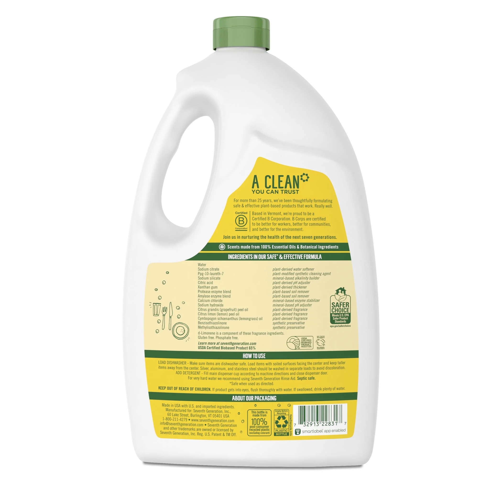 Seventh Generation Clean with Purpose Dishwasher Detergent, Lemon, 70 oz