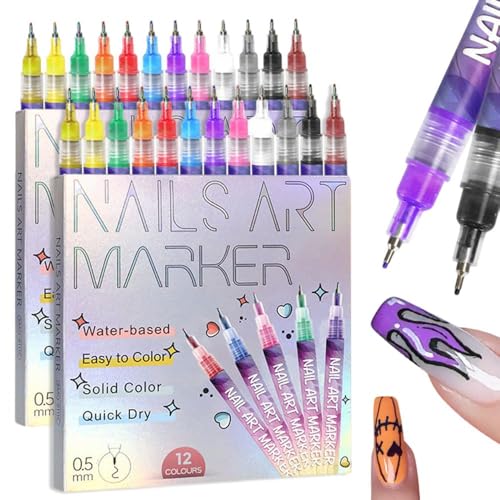 2026 New 12 Colors Nail Art Pens Set for Painting Nails, Upgrade DIY Nail Art Marker Drawing Painting Liner Pen for Gel Nails Kids and Adults (#1 Set)