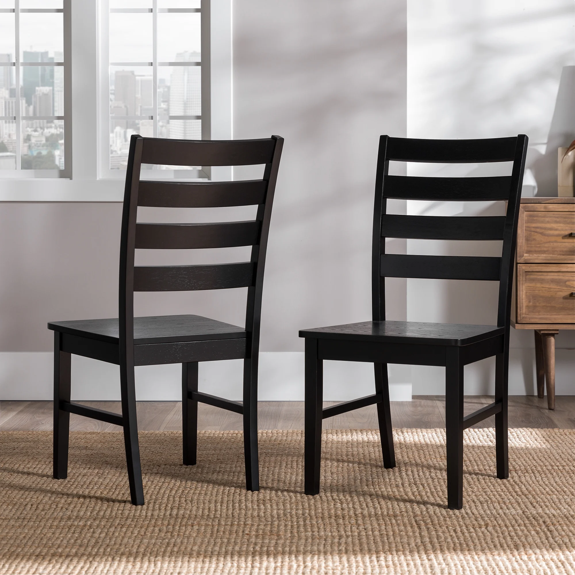 Walker Edison Modern Farmhouse Dining Chair, Set of 2, Black