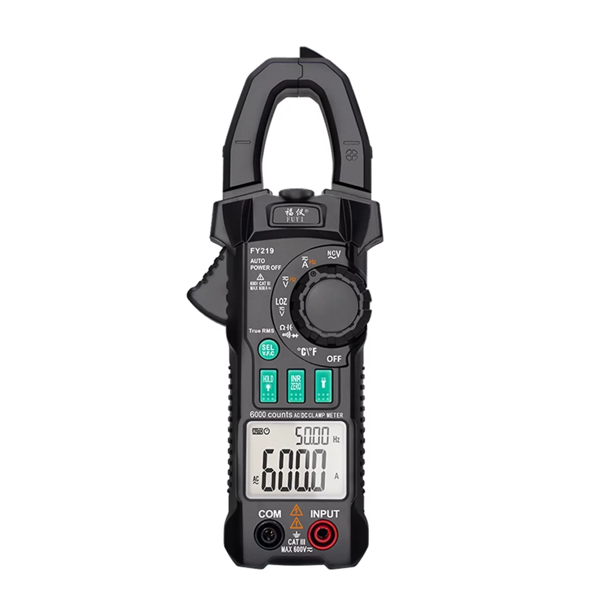 FUYI AC DC Inrush Current Clamp Meter 6000 Count Automatic Clamp Multimeter Testing Multifunctional Dual Display True RMS AC DC Surge Current Clamp Ammeter Clamp Gauge Black FY219