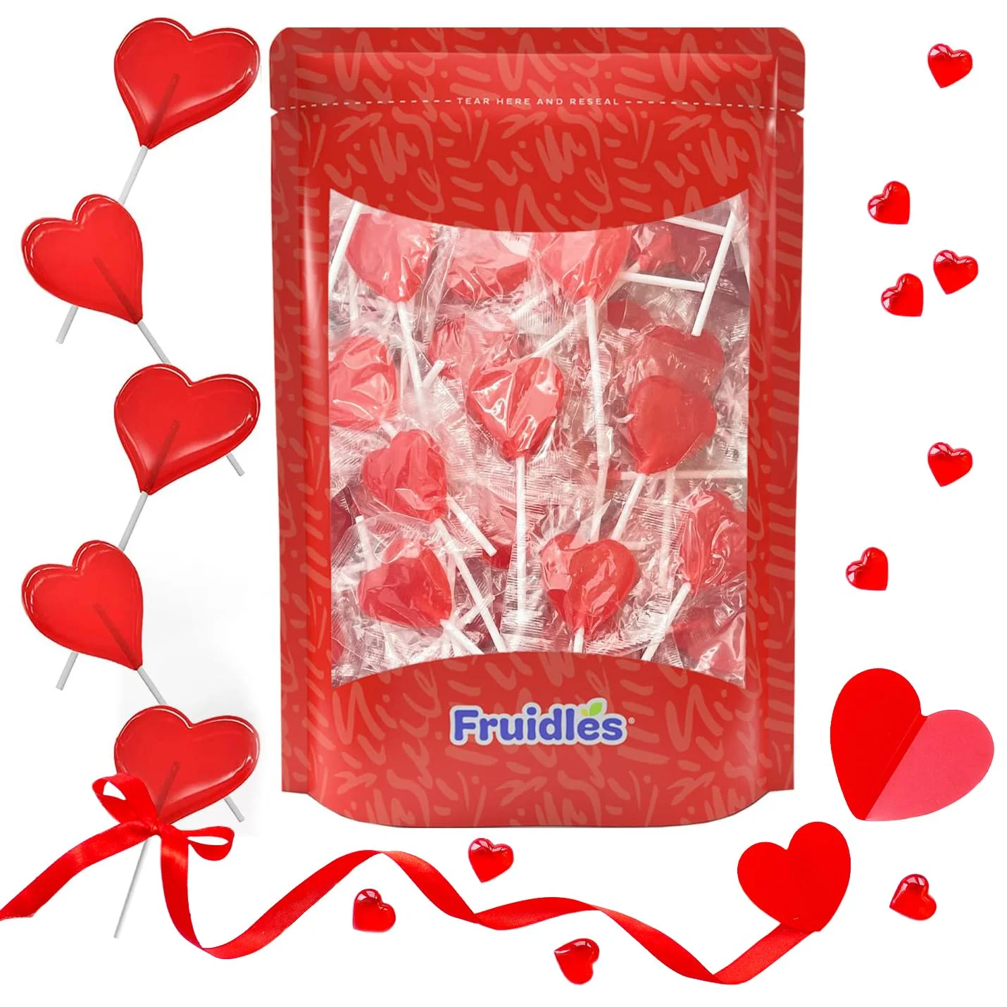 Valentine,S Heart Lollipops Candy, Red Heart Shaped Hard Candy Lollipop Suckers, Individually Wrapped, 12G Lollipop (2 Pounds)