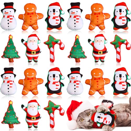Liliful 24 Pieces Christmas Cat Catnip Toys Gifts Xmas Stuffed Plush Catnip Filled Toys for Cat Teething Chew Christmas Holiday Party Favor Supplies Decor