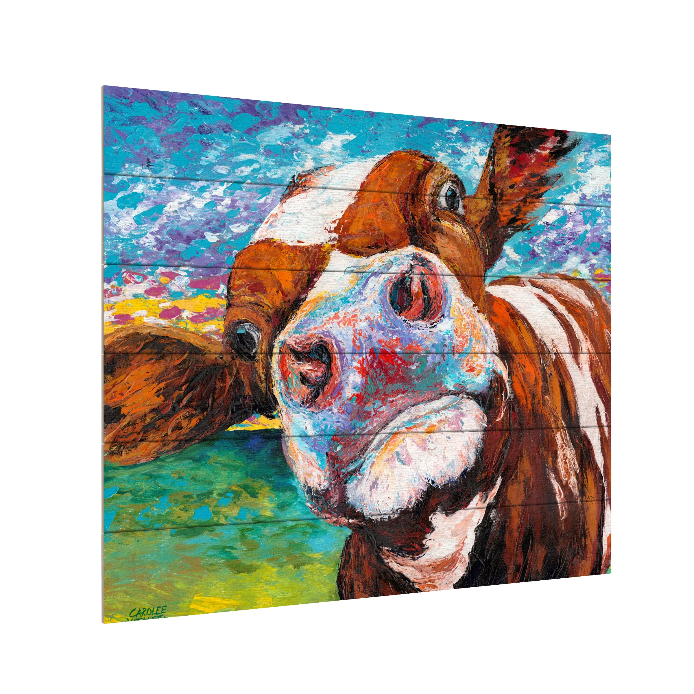 Carolee Vitaletti 'Curious Cow I' Wood Slat Art 18x22