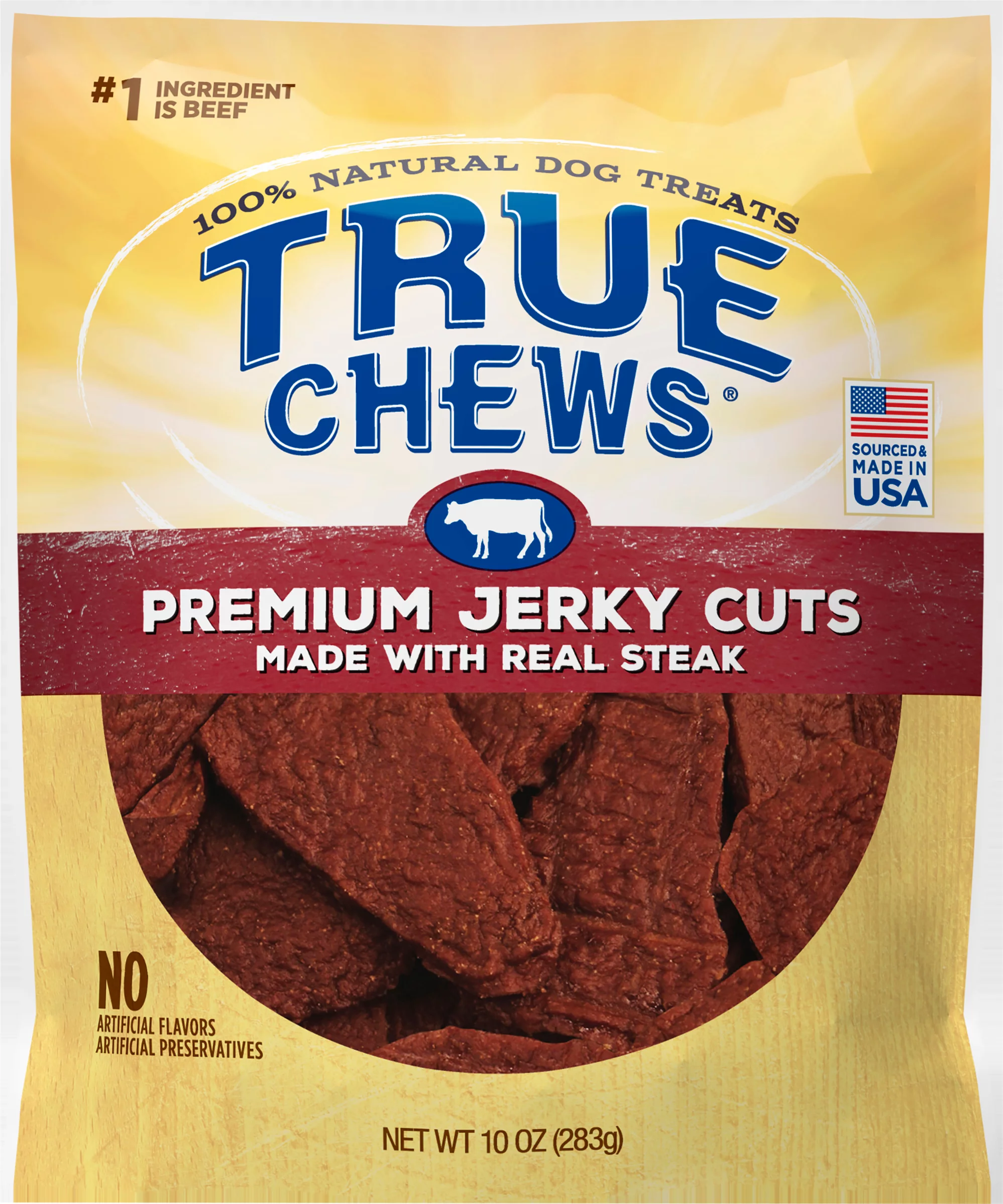 True Chews Premium Jerky Cuts with Real Sirloin Steak Dog Treats, 10 Oz Bag