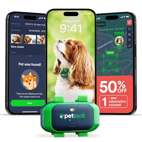 Dog GPS Tracker With Smart Alerts & Geo-Fence - Real-Time Location Tracking Collar Device with App, Embedded SIM, Waterproof - Up to 7 Days Battery (Android & iOS) 4-Month Subscription Included