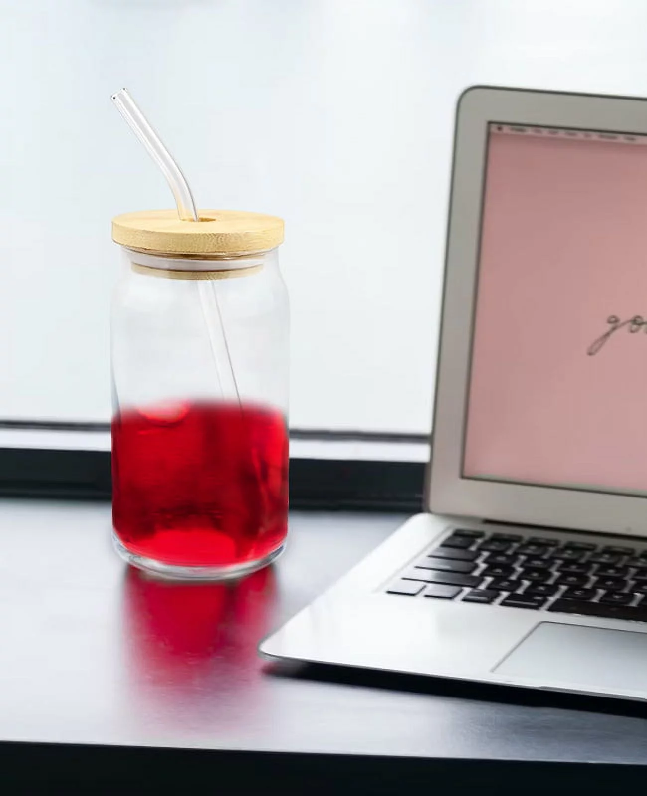 VING 48 Pack 16oz Sublimation Clear Glass Mug Blank Beer Glasses Coke Can Shaped Glass Tumbler Cups Bottles Jars with Bamboo Lid and Glass Straw