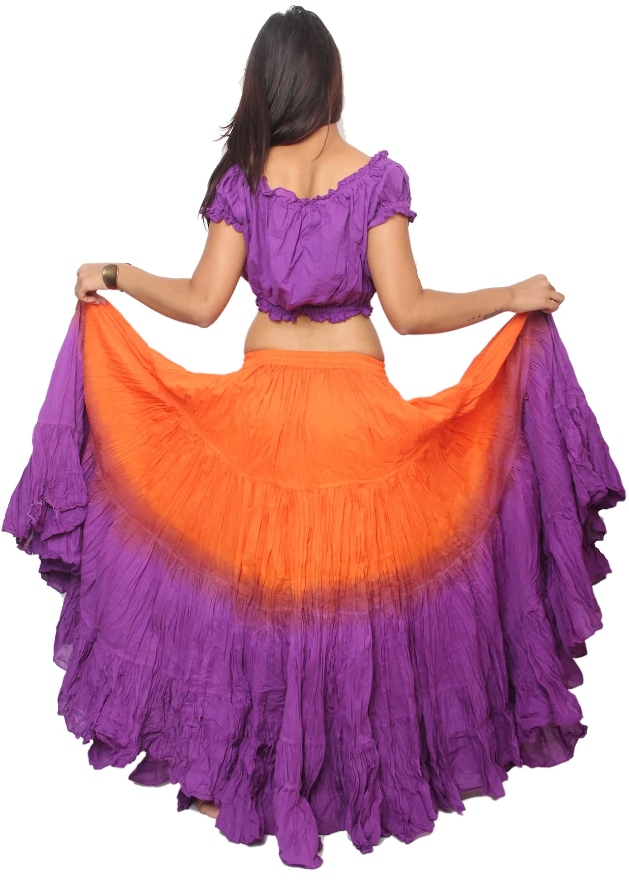 Wevez Plus Size 40 Inches Long Tribal Fusion 25 Yard Skirt (Orange Violet)