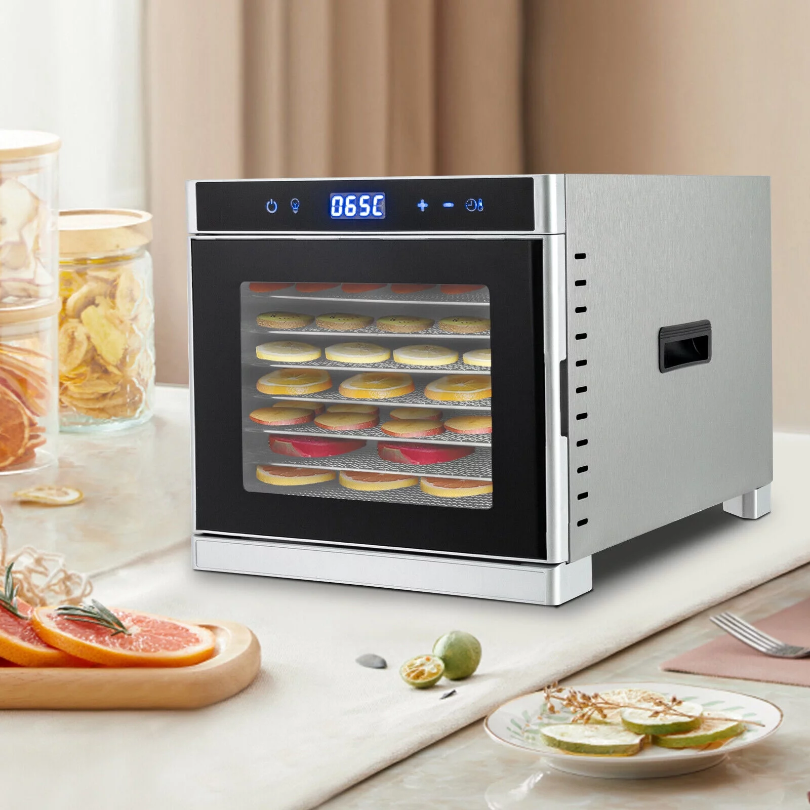 Miumaeov 8 Tray Commercial Food Dehydrator Stainless Steel Fruit Meat Jerky Dryer Machine Timer