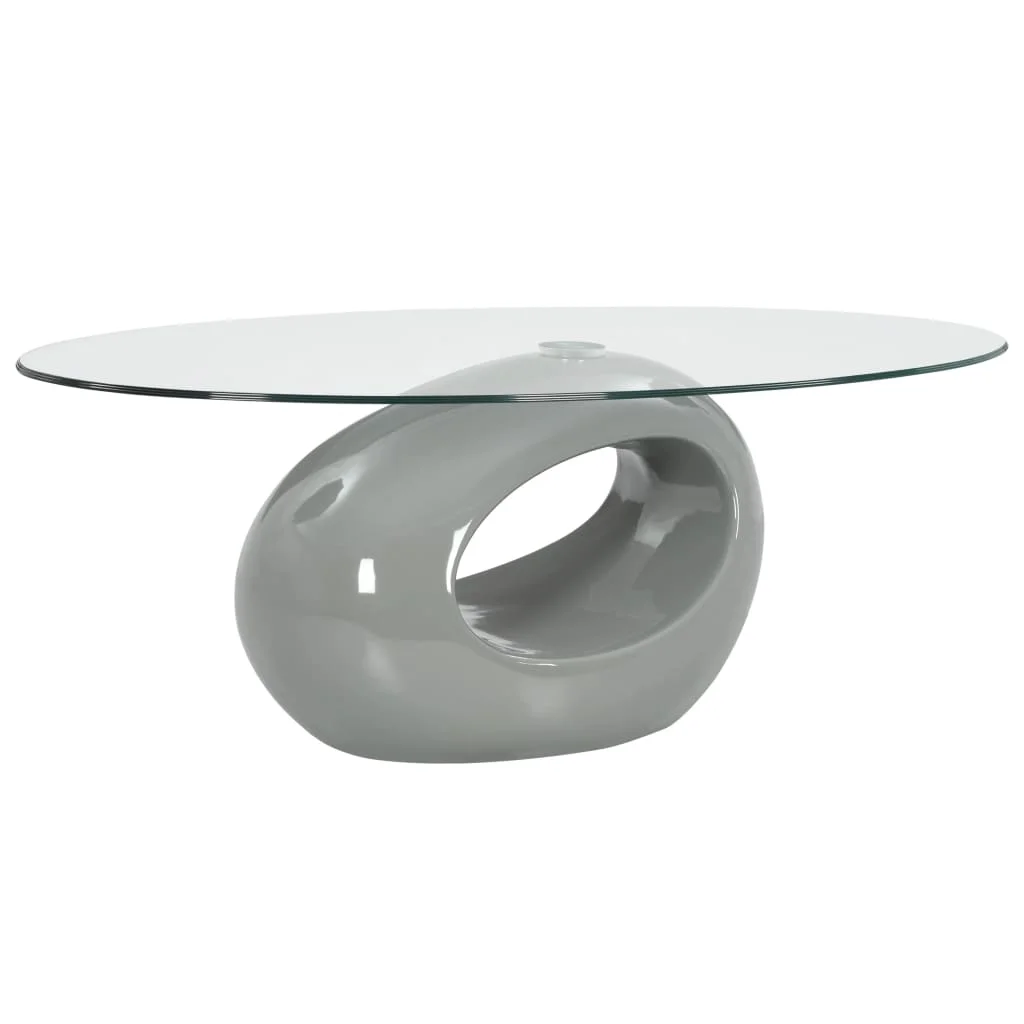 Dcenta Modern Coffee Table Oval Glass Tabletop with Fiberglass Stand Sofa and Couch End Side Table for Living Room Bedroom Home Furniture Gray 45.3 x 25.6 x 15.7 Inches (L x W x H)