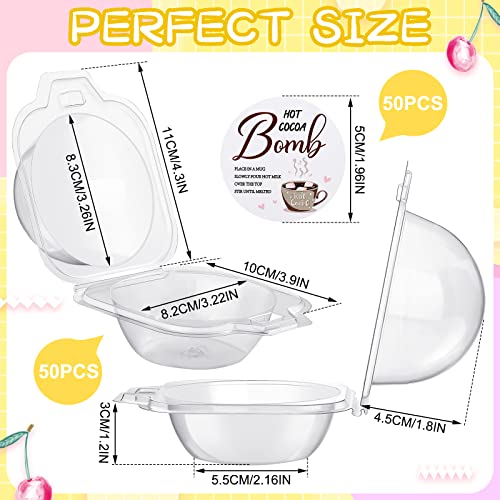 100 Pcs Hot Cocoa Bomb Packaging Box and Sticker Set 50 Individual Chocolate Bomb Box Plastic Disposable Cupcake Boxes Clear Cupcake Containers 50 Cocoa Bomb Stickers for Wedding Baby Shower Christmas