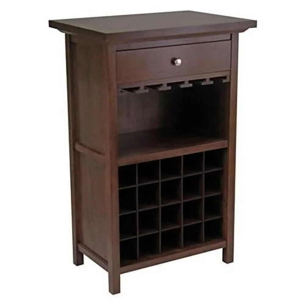 Chablis Wine Cabinet - 20 Bottle Storage, Wine Glass Holder, Walnut Finish, Solid & Composite Wood, 26.6