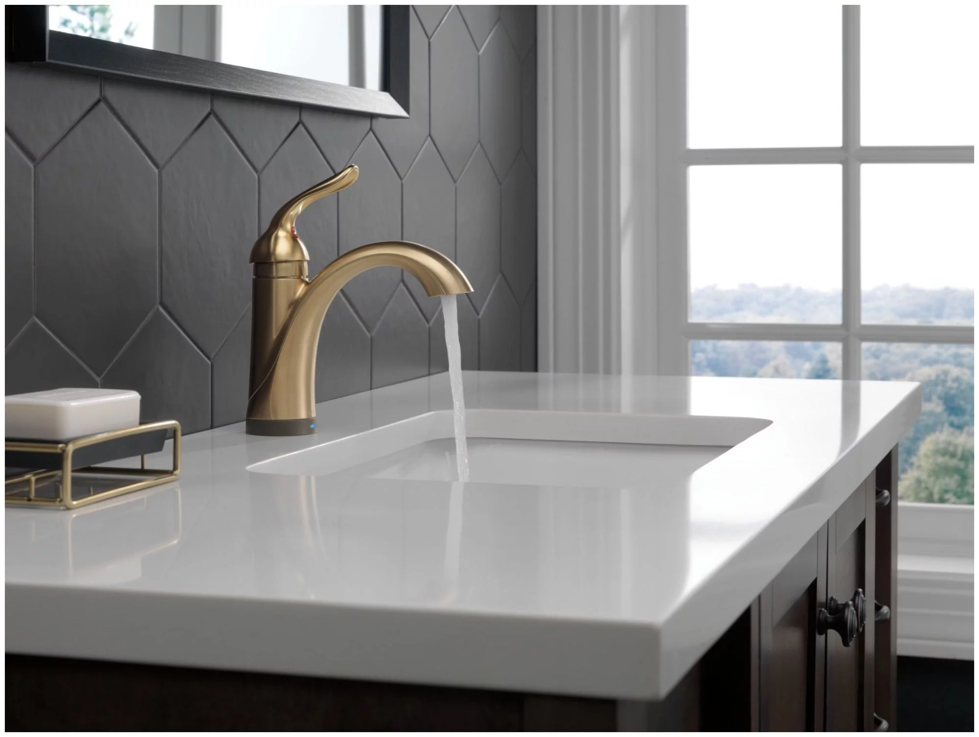Delta Lahara Single Handle Bathroom Faucet with Touch2O.xt Technology, Venetian Bronze