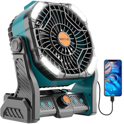 20000mAh Camping Fan with LED Lantern USB TpyeC Rechargeable Battery Operated Fan Outdoor Fans with Light & Hook,4 Speeds Personal USB Desk for Camping Black X26A