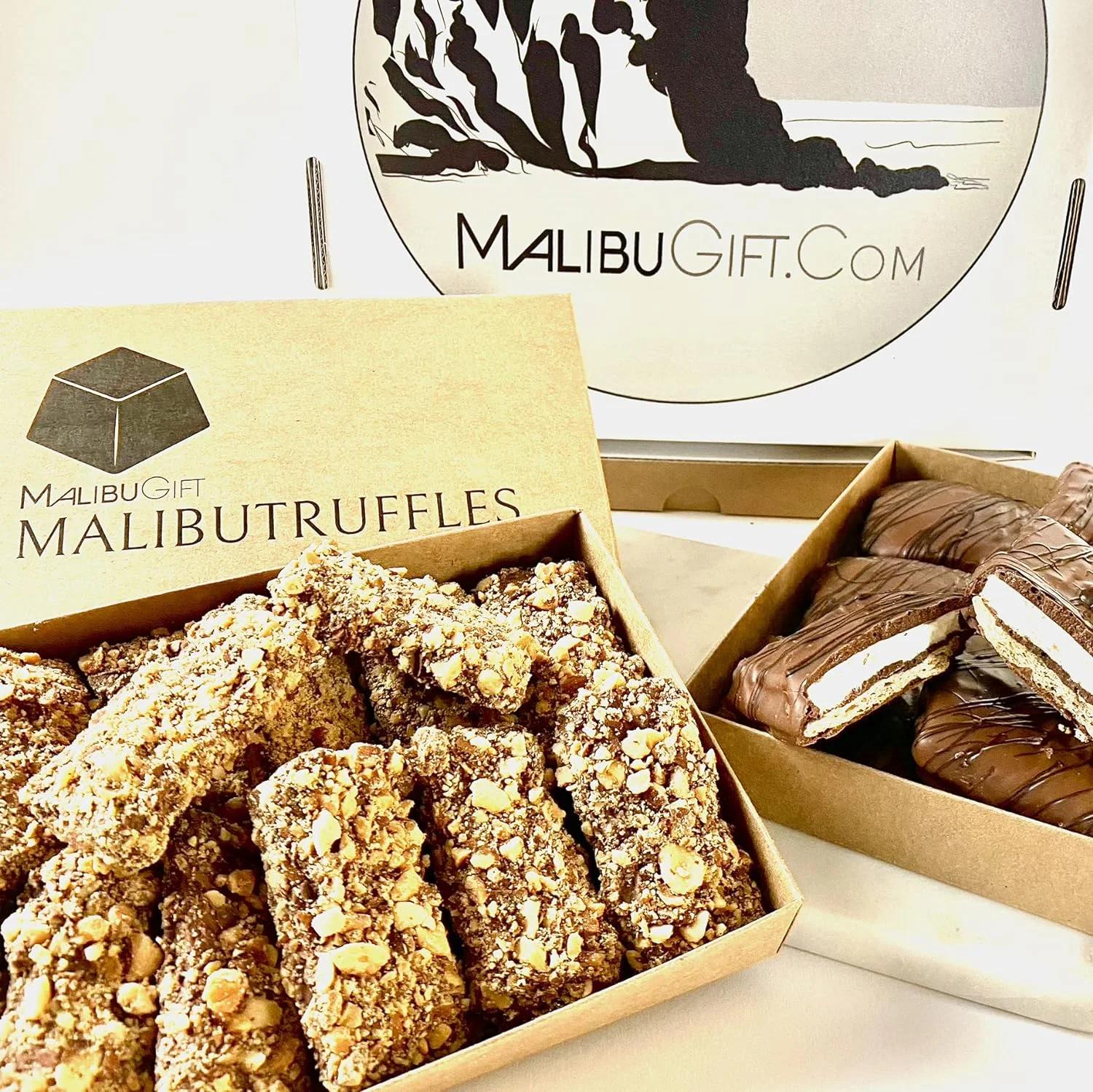 MalibuGift Gourmet English Toffee Candy rolled in Dark Chocolate and Roasted Almonds.