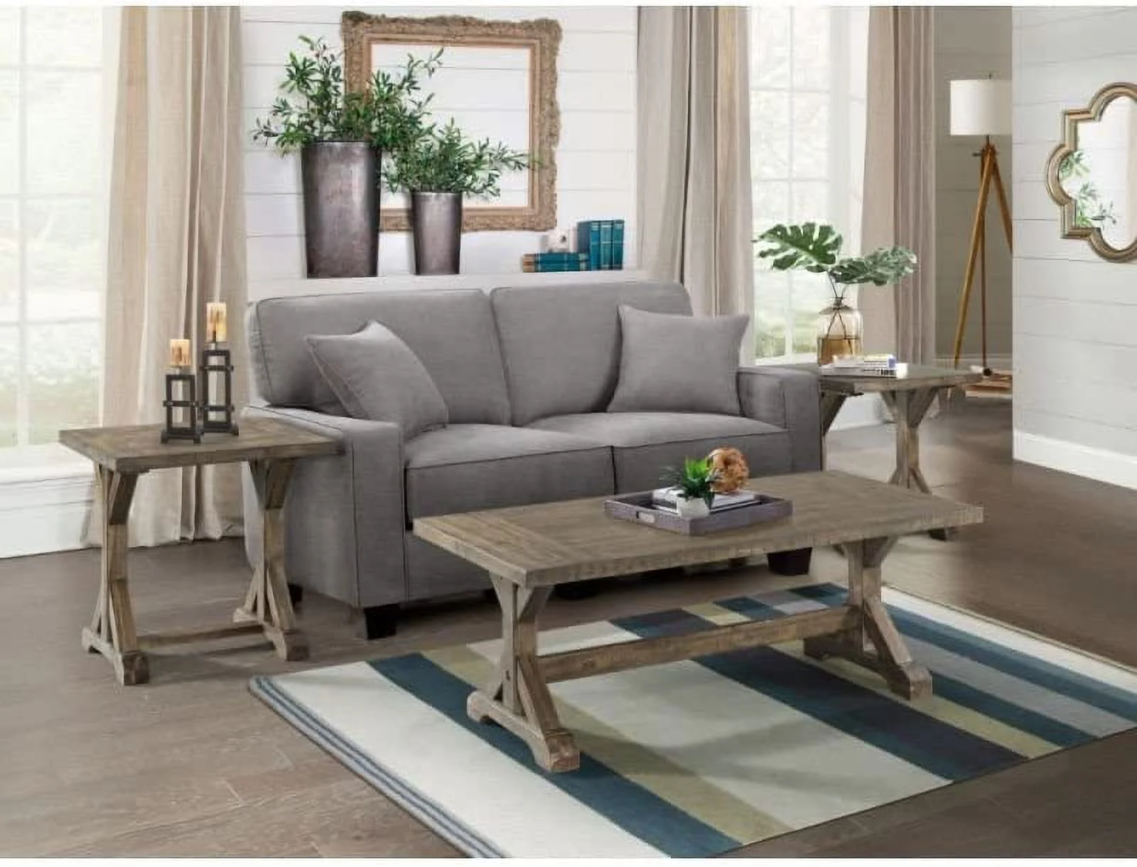 HJZUINIUNIU 48" Solid Farmhouse Rustic Wood Trestle Base Coffee Table in Walnut Brown