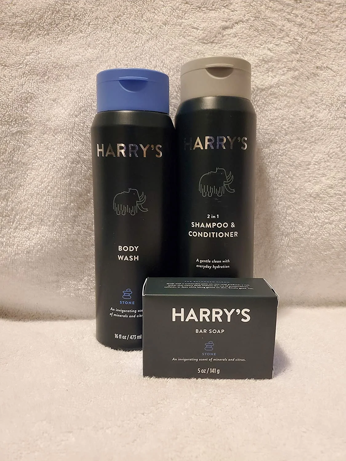 Men's Grooming Set, Harry's Shampoo 14 Oz, Body Wash 16 Oz, and Bar Soap 5 Oz (Stone)