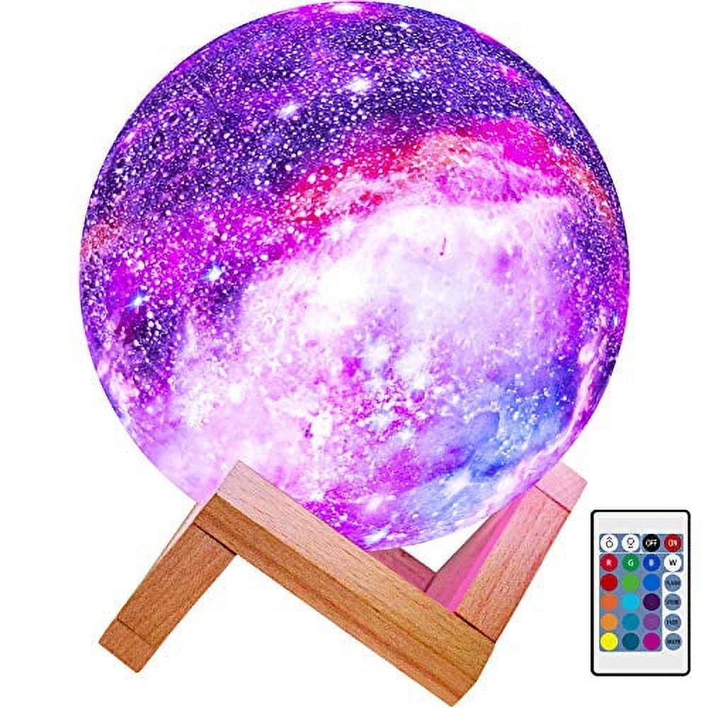 BRIGHTWORLD Moon Lamp Kids Night Light Galaxy Lamp 5.9 inch 16 Colors LED 3D Star Moon Light with Wood Stand, Remote & Touch Control USB Rechargeable Gift for Baby Girls Boys Birthday