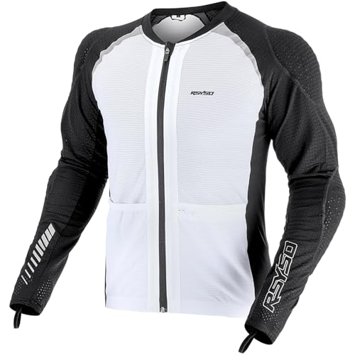 Men's Armored Motorcycle Shirt with CE Certified Protective Mesh Motorcycle Jacket Men with Reflective Strips, All Season Motorcycle Riding Shirt for Motorcycle Bicycle Scooter Riding Gear White
