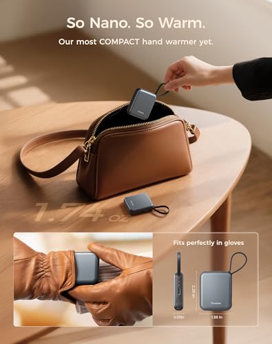 OCOOPA Hand Warmers Rechargeable, Smart Temp Control 7H*2 Long Safe Heat, Ultra Slim, Pocket-Size Design That Fits Gloves, Gifts for Women, Outdoor, Office, Commute (UT5 Nano)