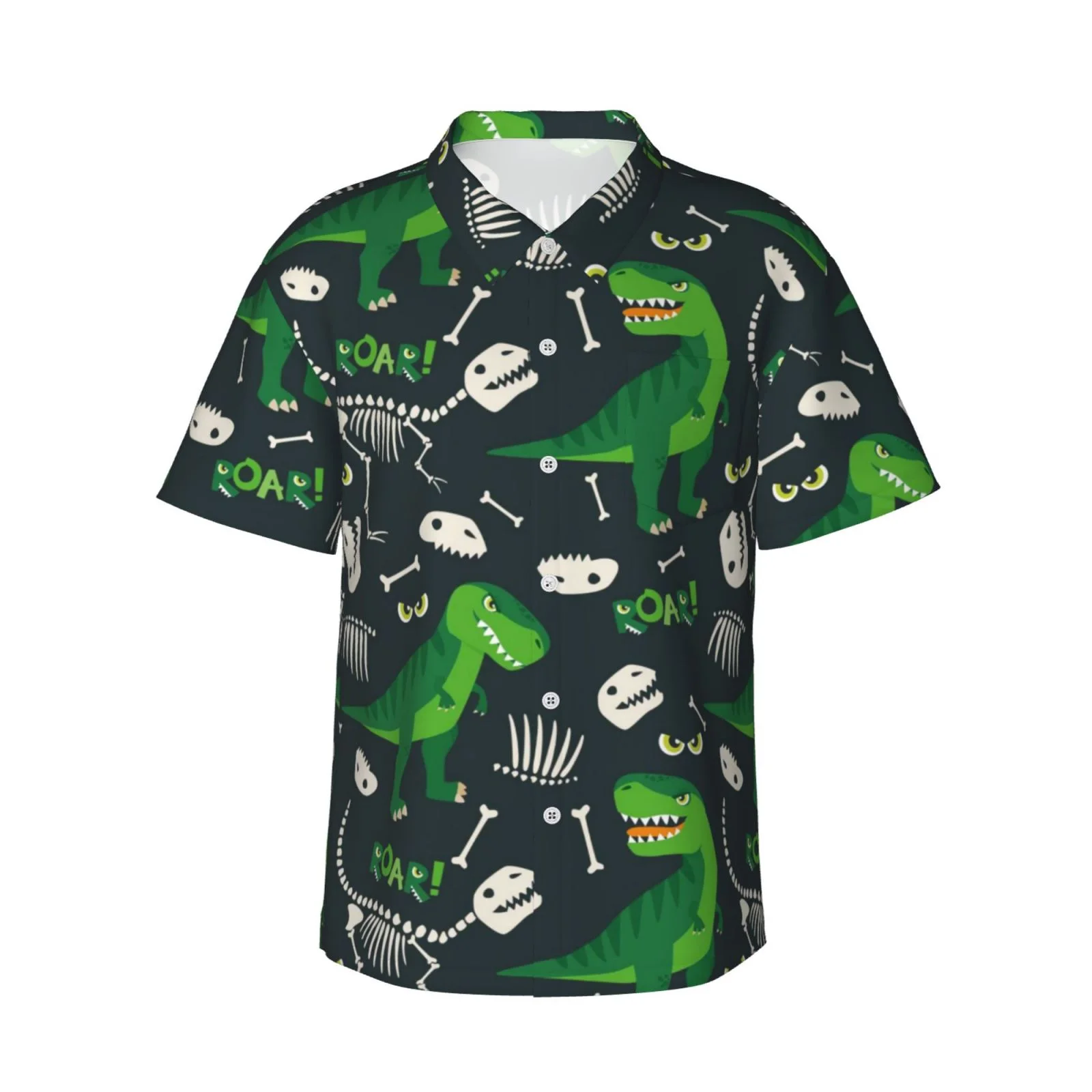 Adobk T Rex And Dinosaur Bone Hawaiian Shirt Men Casual Button Down Shortsleeve Unisex Beach Party